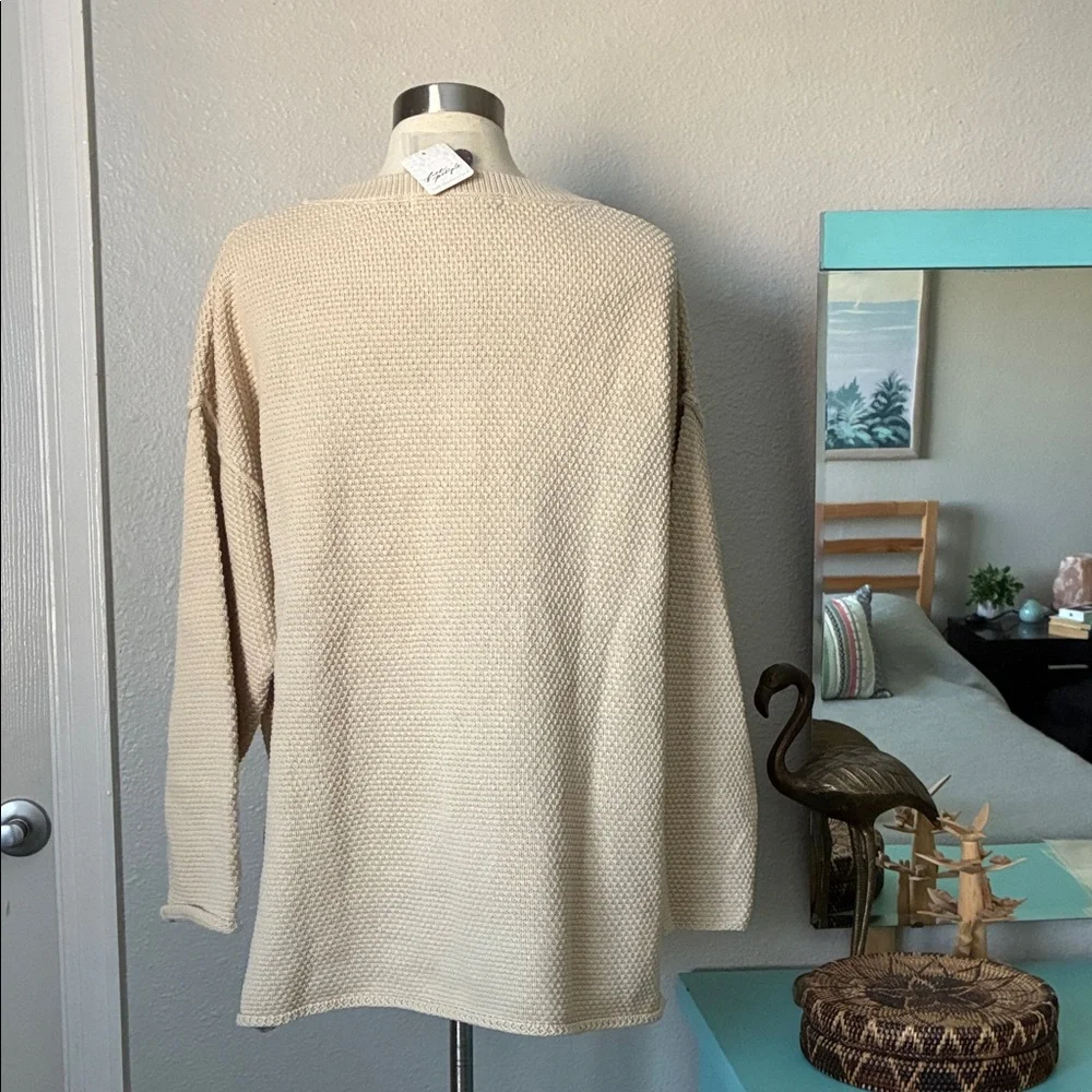 New Free People Beach Women's Cream Oversized Henley Textured Knit Sweater Small